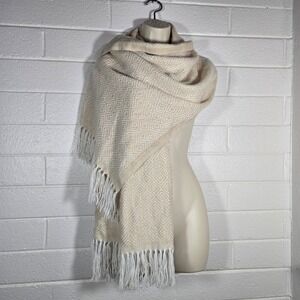 Pedsa Alpaca Scarf Beige Diamond Geometric Fringe Shawl Wrap Peru Winter Wool